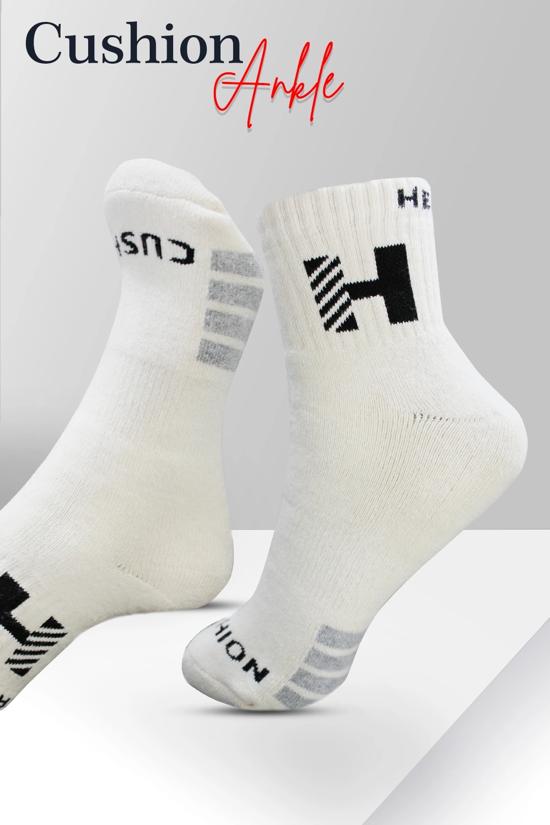  Heega Cushion Ankle Cricket Socks | Size Men Sport Socks (Off White) (Pack of 2) 