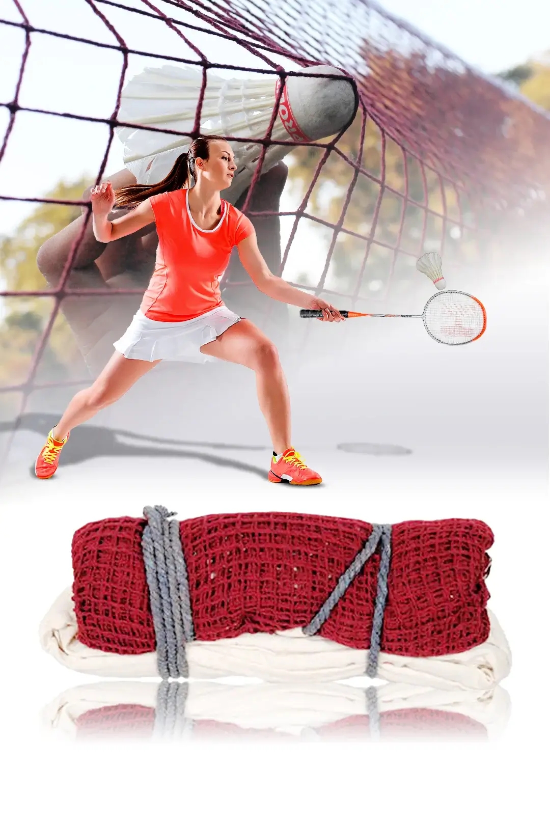  Heega™ Heavy Quality Badminton Net (Maroon, Cotton) 