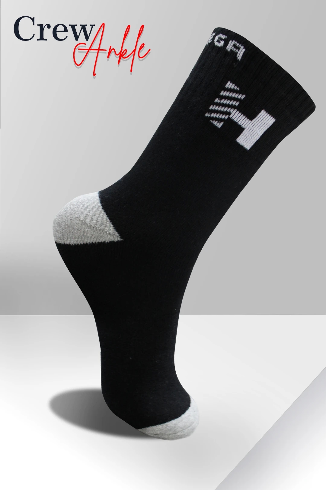  Heega Crew Ankle Cricket Socks | Men Size Sport Socks (Pack of 2 | Black) 