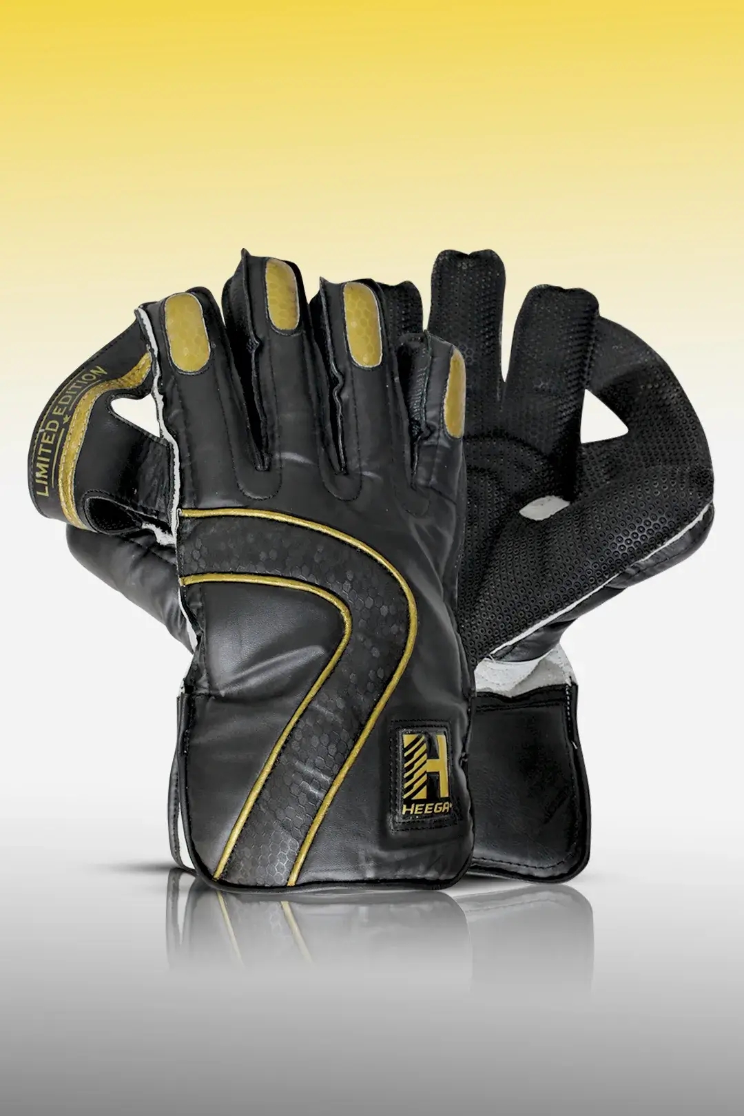 Heega Limited Edition Cricket Wicket Keeping Gloves | Men’s Size (Black and Gold) 