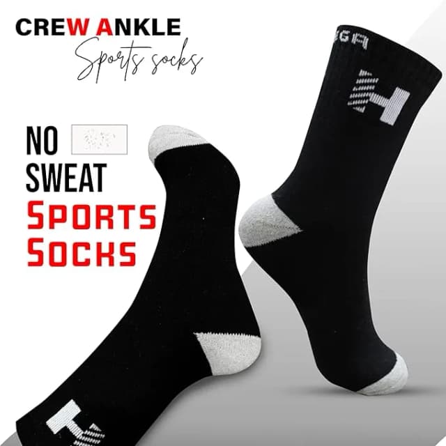 Heega Crew Ankle Cricket Socks | Men Size Sport Socks (Pack of 2 | Black)