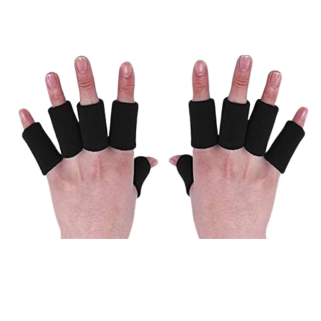 Heega 10Pcs Finger Sleeves Protectors (Plain Black) Thumb Brace Support Elastic Compression Protector For Relieving Pain, Arthritis,Trigger Finger, Sports