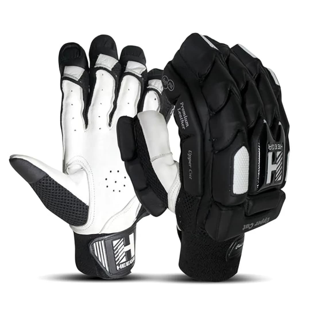 Heega™ Upper Cut Batting Gloves with English Pittard Leather Palm for Men Colour: Black 