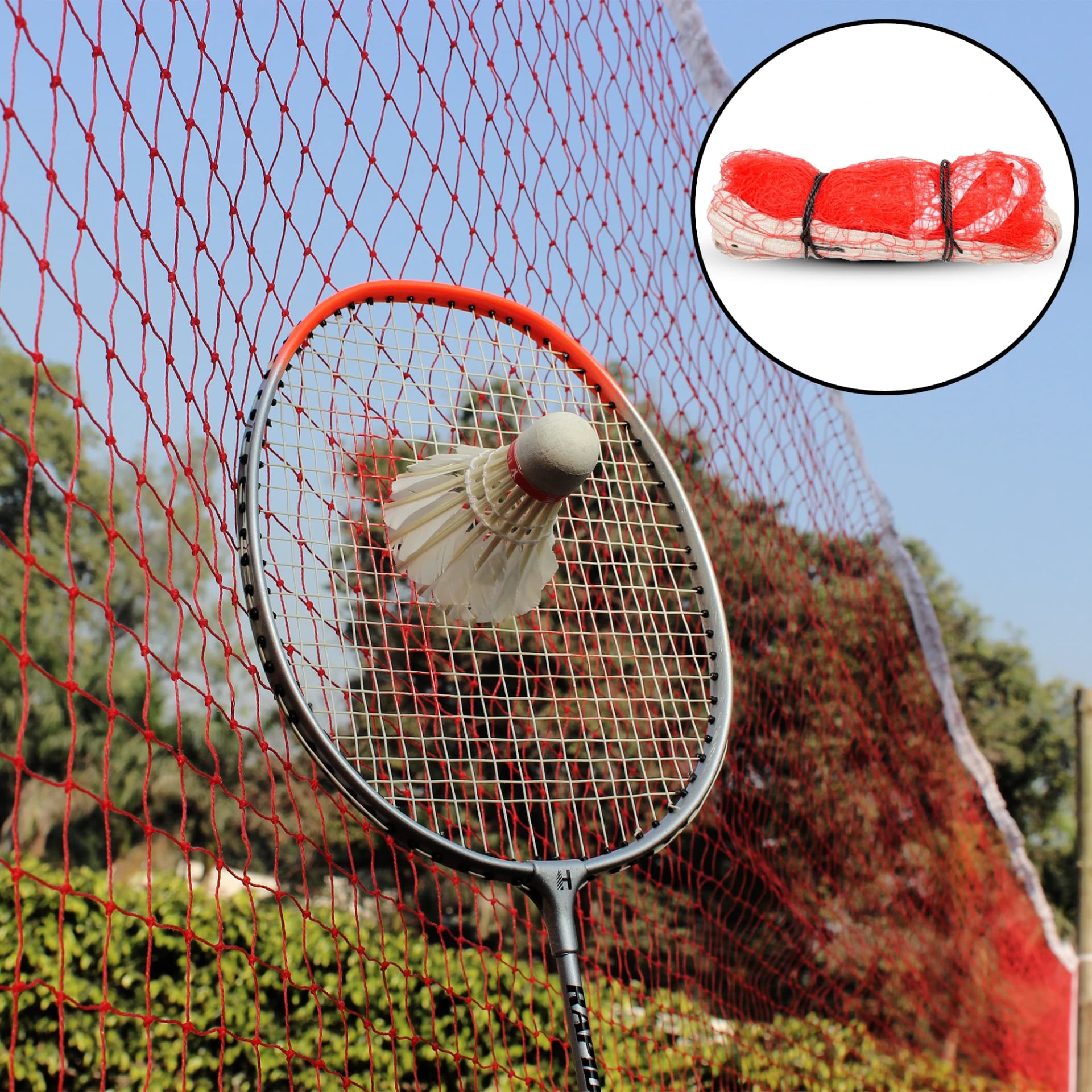 Heega Nylon Badminton Net | Practice Net | Court Net 20×2.5 ft (Red)