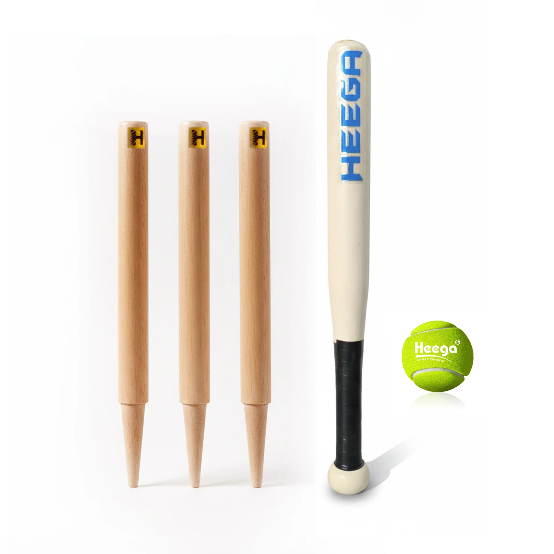 Heega Mini Baseball Bat Set 15 Inch with 3 Mini Wood Stump and Tennis Ball