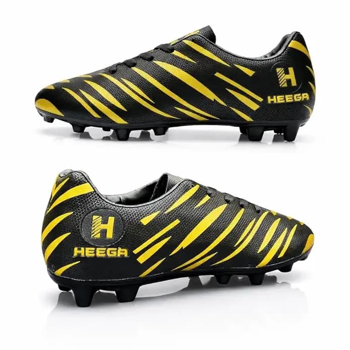 Heega Rapidonix Men Lightweight Football Shoes for Boys, Breathable & Water Resistant with Flexible & Sturdy Outsole | Rounded Studs for Synthetic, Turf & Hard Grounds - Black and Yellow