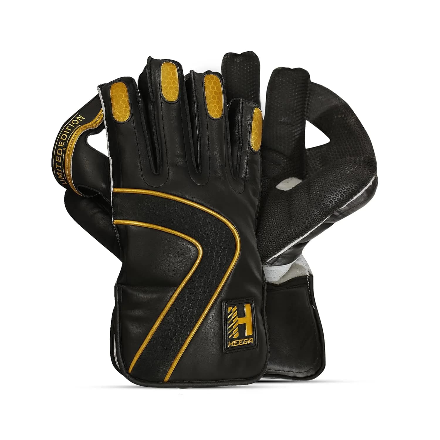 Heega Limited Edition Cricket Wicket Keeping Gloves | Men’s Size (Black and Gold)