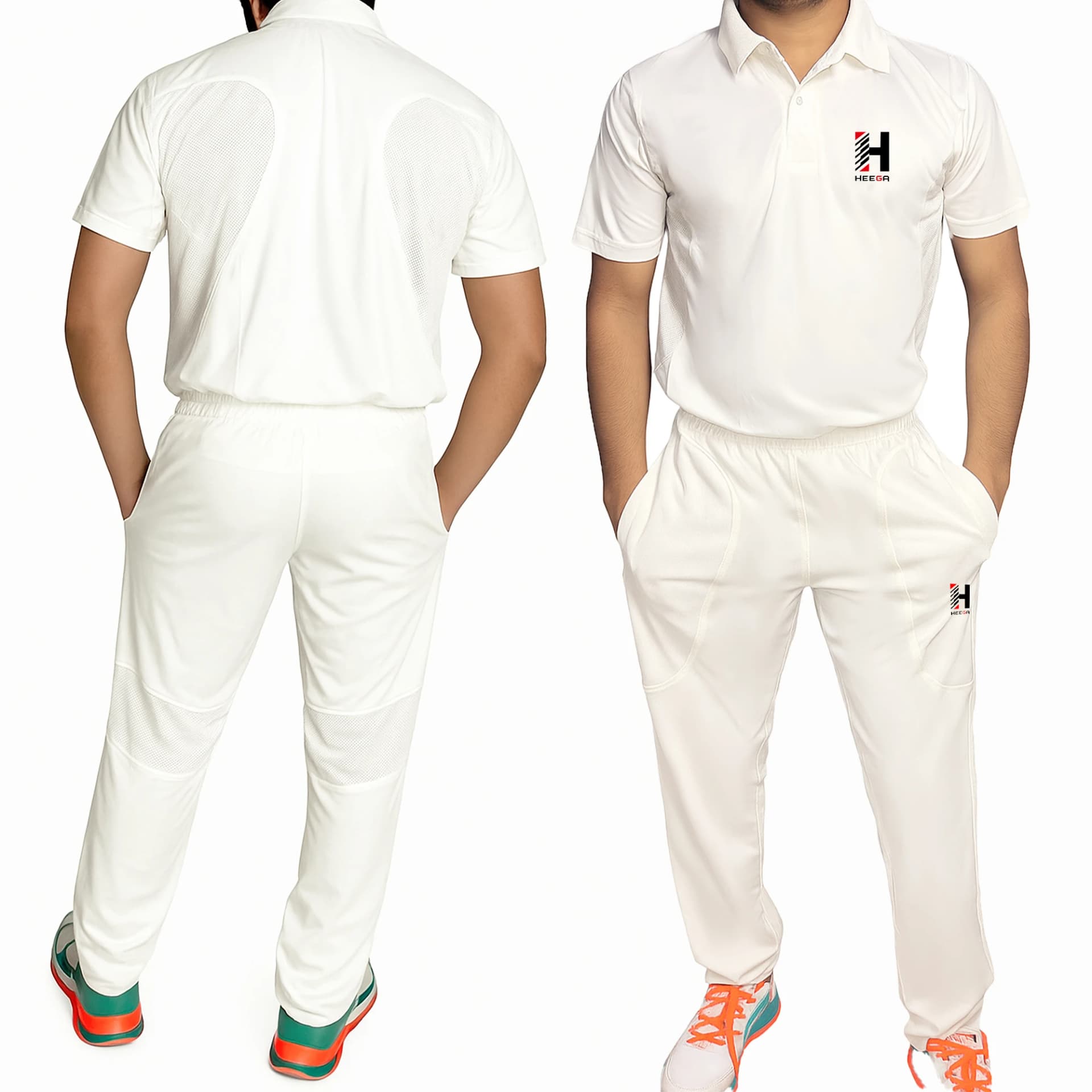 Heega Half Sleeves Cricket Interlock-T-Shirt & Diagonal Lower Combo for Men (White)