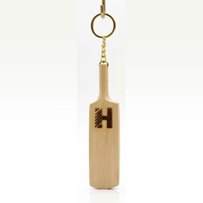 Heega Small Miniature Wooden Cricket Bat Brass Metal Keychain/Keyring (Natural Wooden)