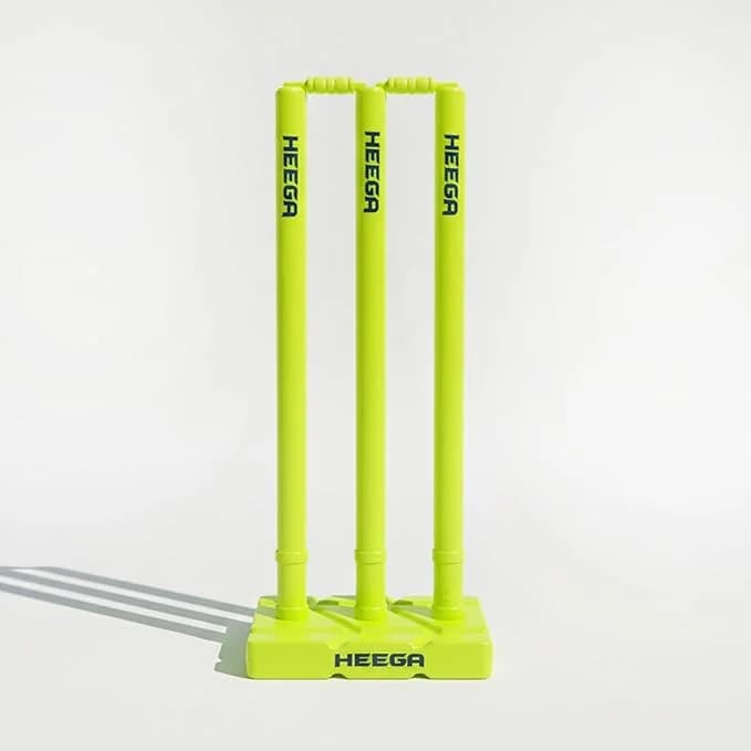 Heega Plastic Cricket Stumps Set with Base & Bails | Durable, Portable & Ideal Wickets for Practice, Match, and Training (Neon Yellow)