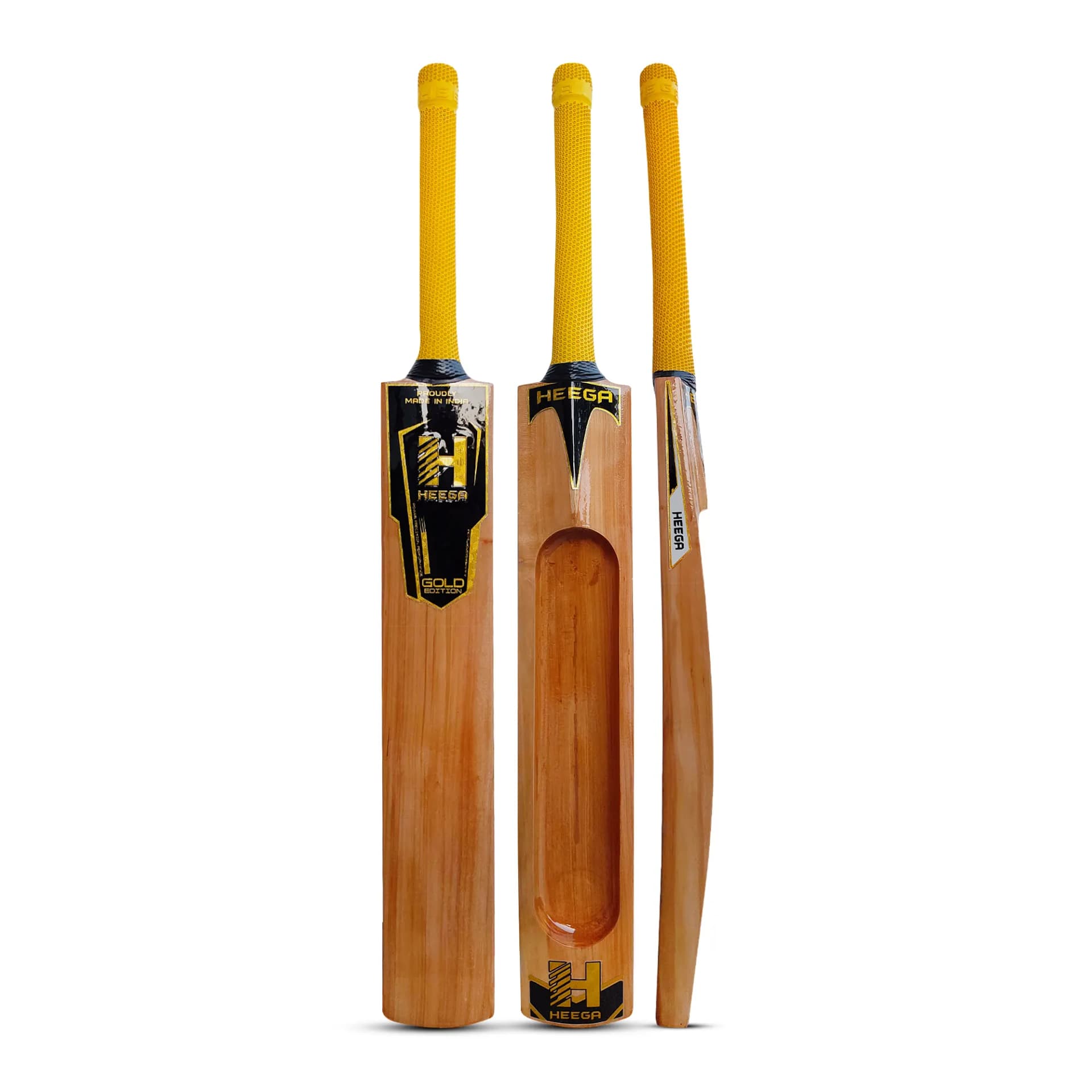 Heega Gold Edition Kashmir Willow Scoop Bat | Laminated Waterproof Cricket Bat (Double Blade) Full Size