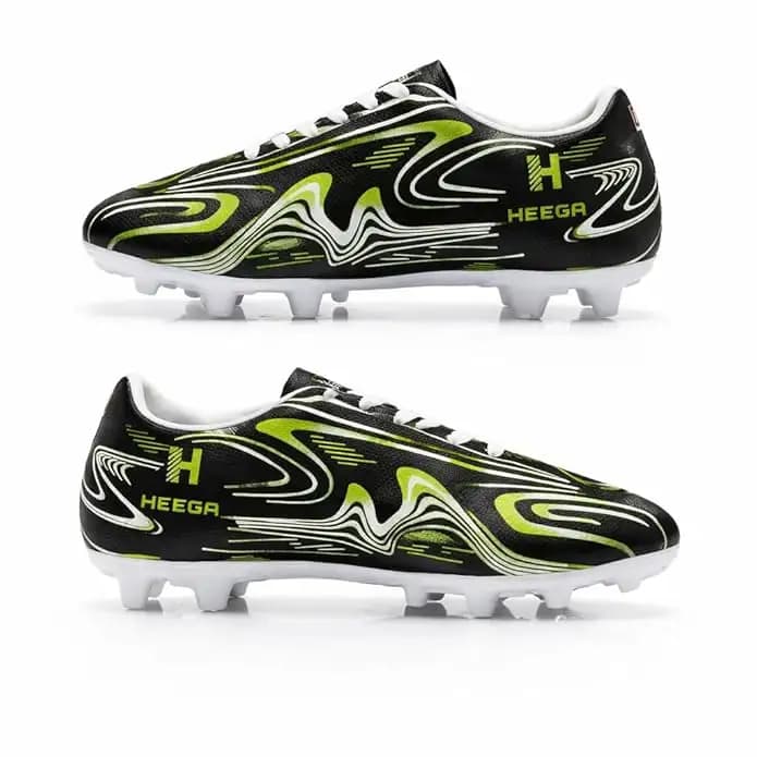 Heega Pyronix Men Lightweight Football Shoes for Boys, Breathable & Water Resistant with Flexible & Sturdy Outsole | Rounded Studs for Synthetic, Turf & Hard Grounds - Green and Black