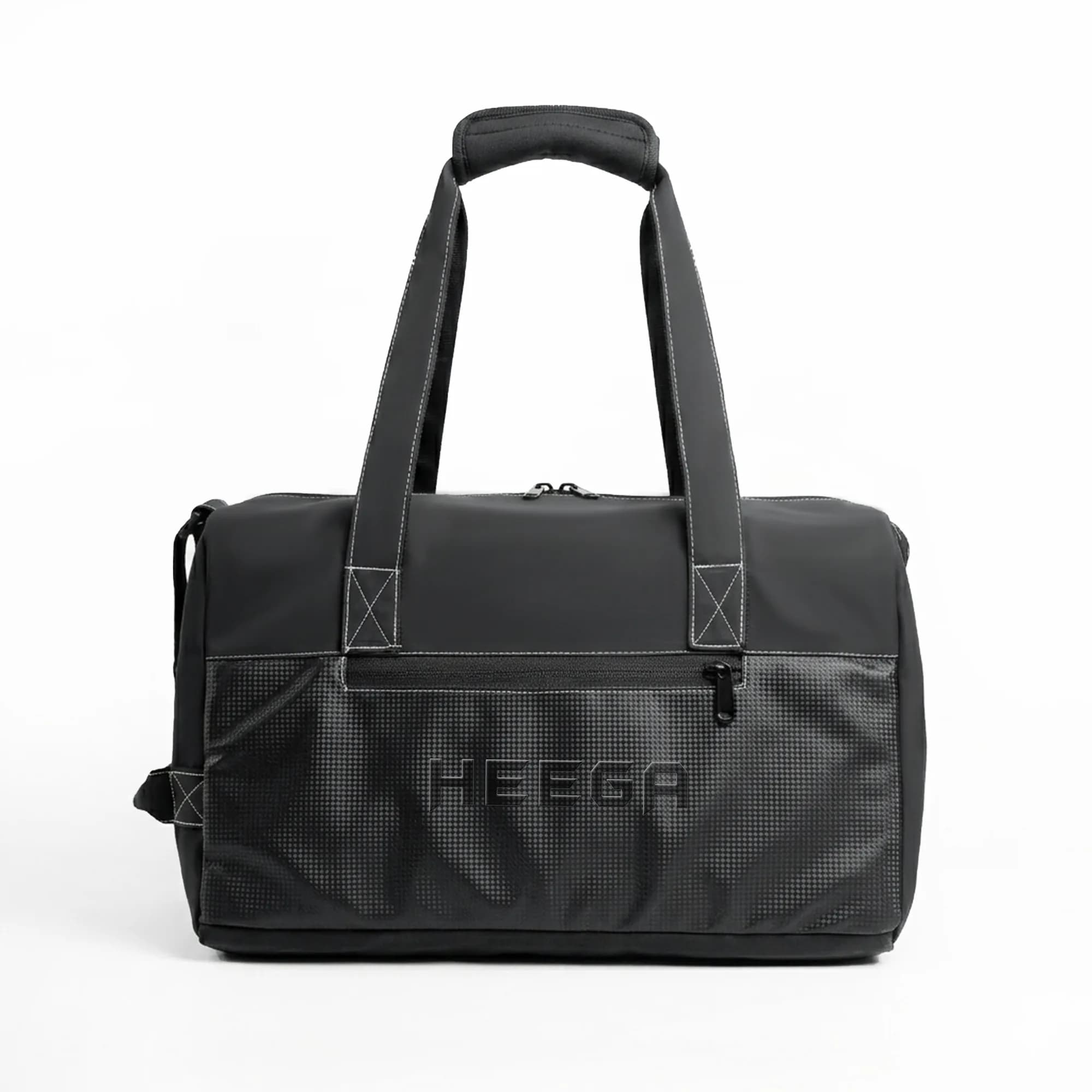 Heega HexaPulse Bag for Men Women 28L Polyester Gym Bag with Shoe Compartment Water-Resistant Multi-Pockets Handbag Detachable Shoulder Strap Sleek Training Swimming, Black