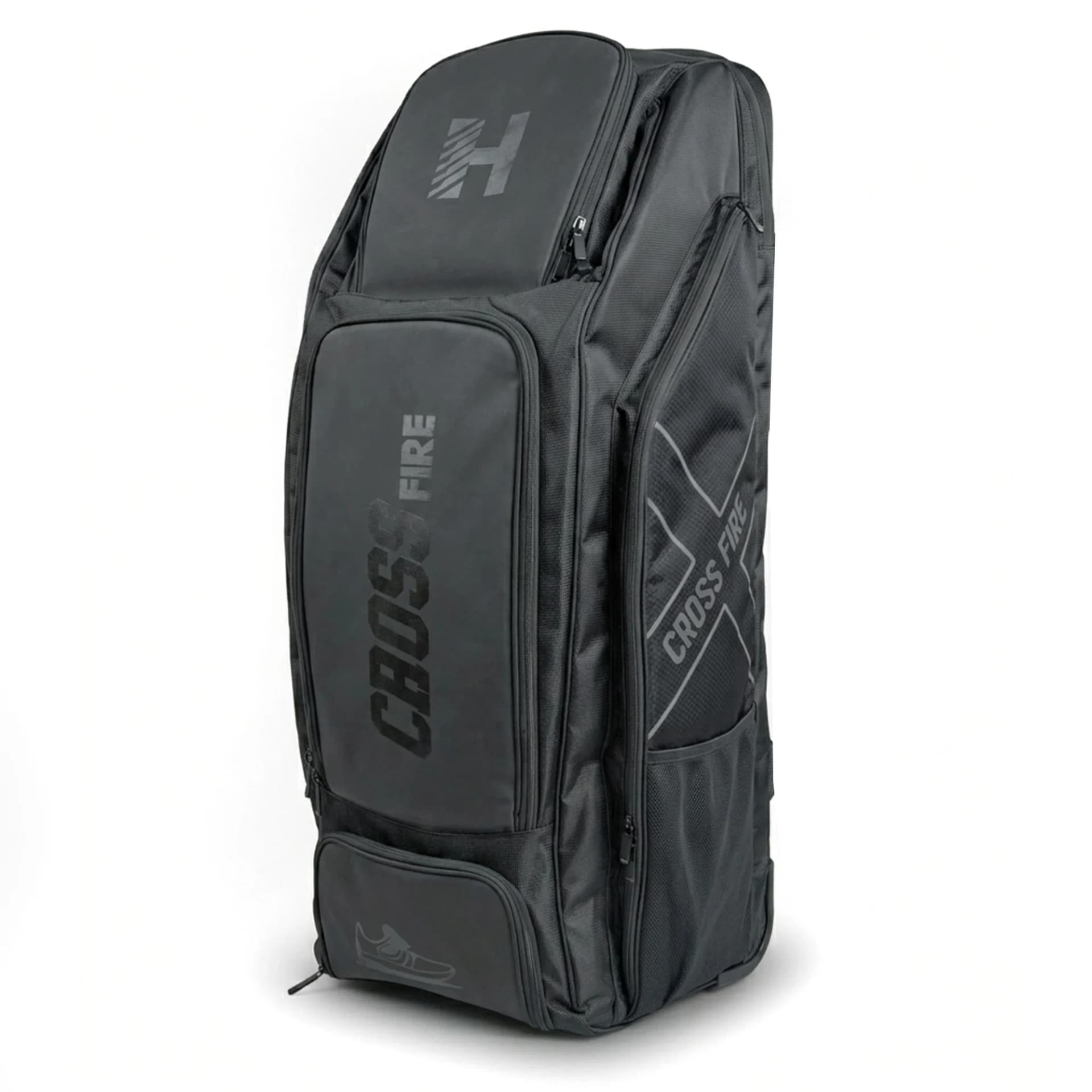 Heega Cross Fire Duffle Wheelie Cricket Kit Bag | Large Capacity Cricket Gear Bag with Wheels, Multiple Compartments & Heavy-Duty Construction for Players - Black