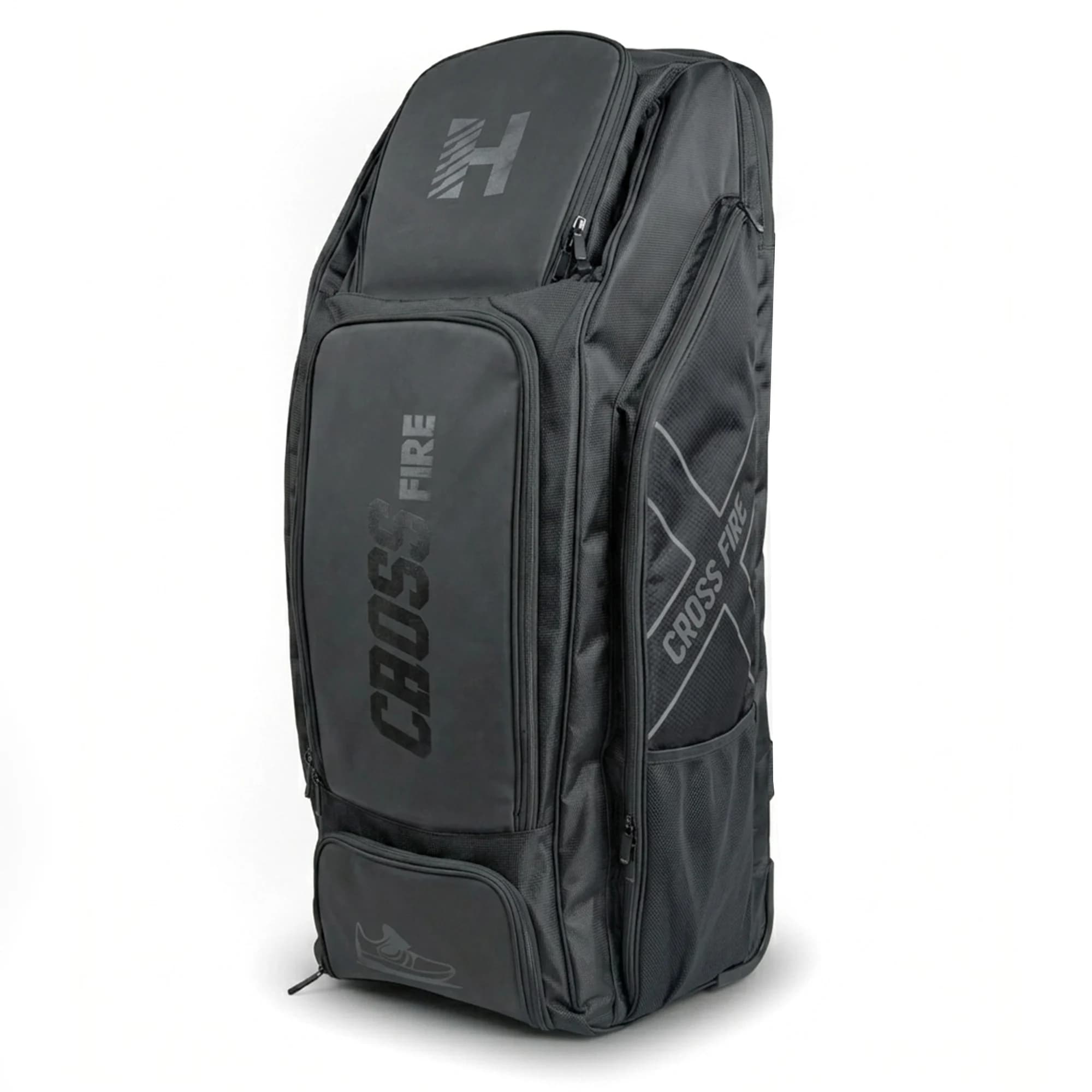Heega Cross Fire Duffle Wheelie Cricket Kit Bag | Large Capacity Cricket Gear Bag with Wheels, Multiple Compartments & Heavy-Duty Construction for Players - Black