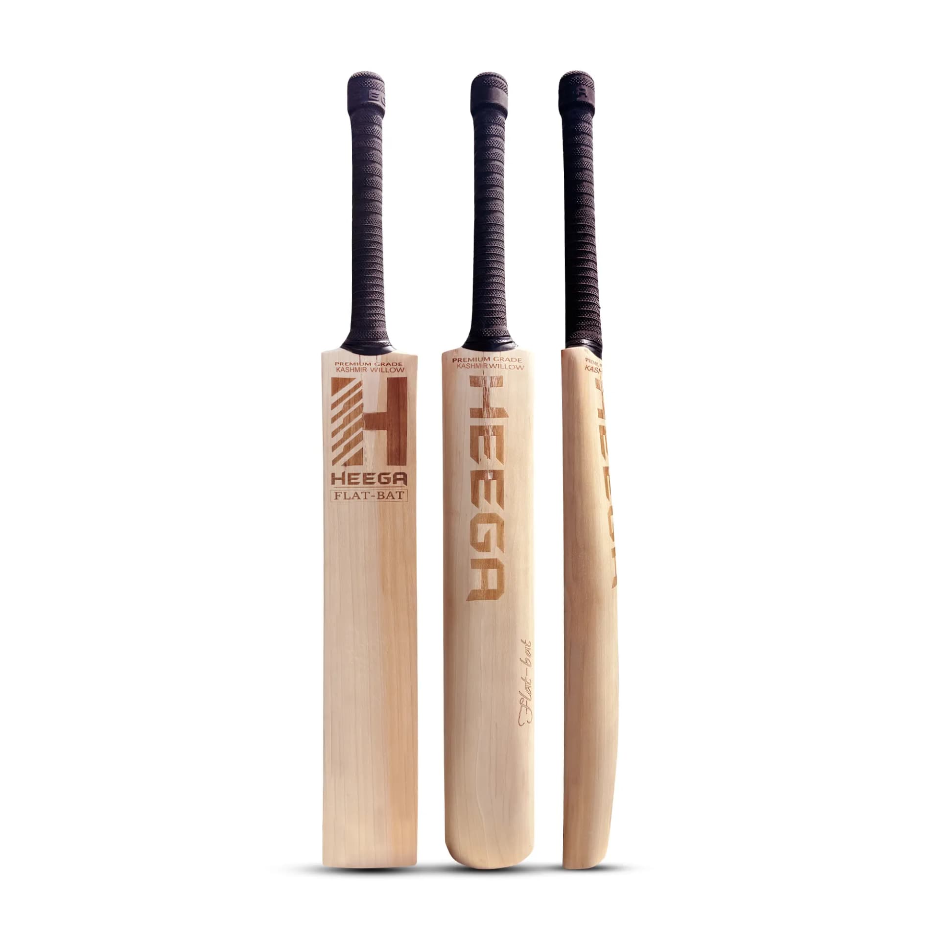 Heega Premium Kashmir Willow Flat Cricket Bat | Premium Leather Ball Bat with Wide Flat Blade, Large Sweet Spot & Cane Handle for Practice & Matches - Size-SH